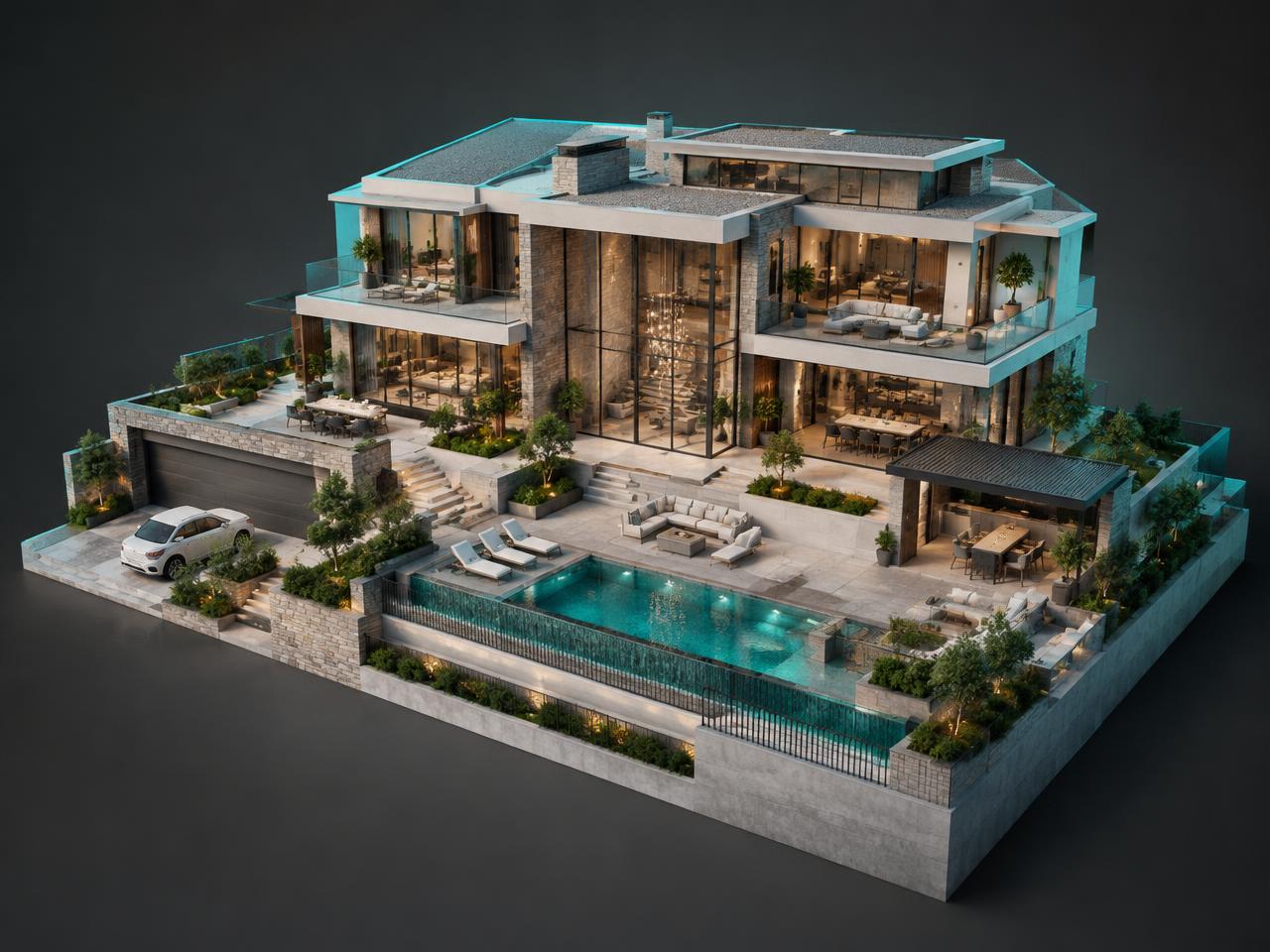 3D render of luxury homes
